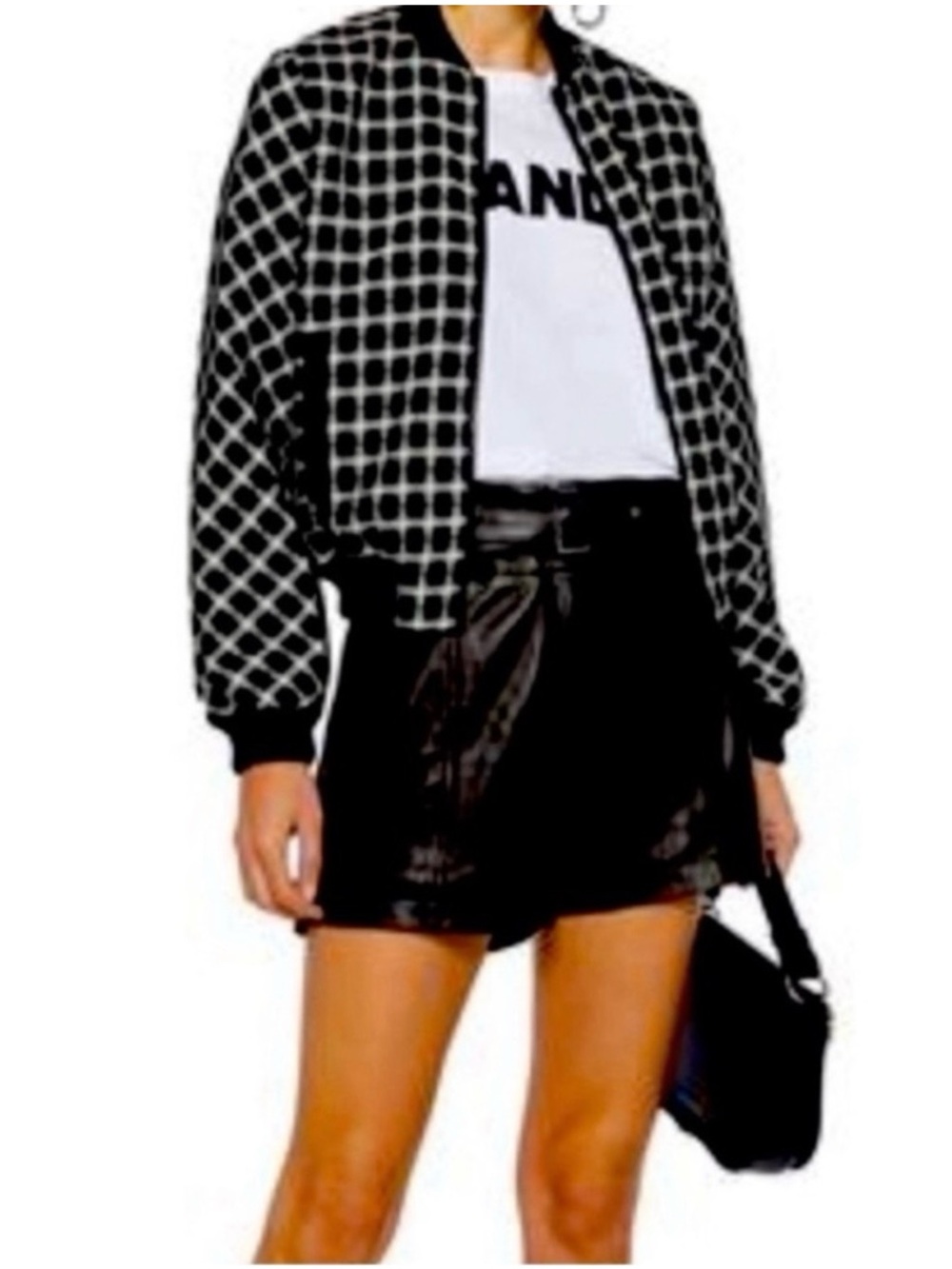 Maje Plaid Black And White Bomber Jacket Size 40 (M)